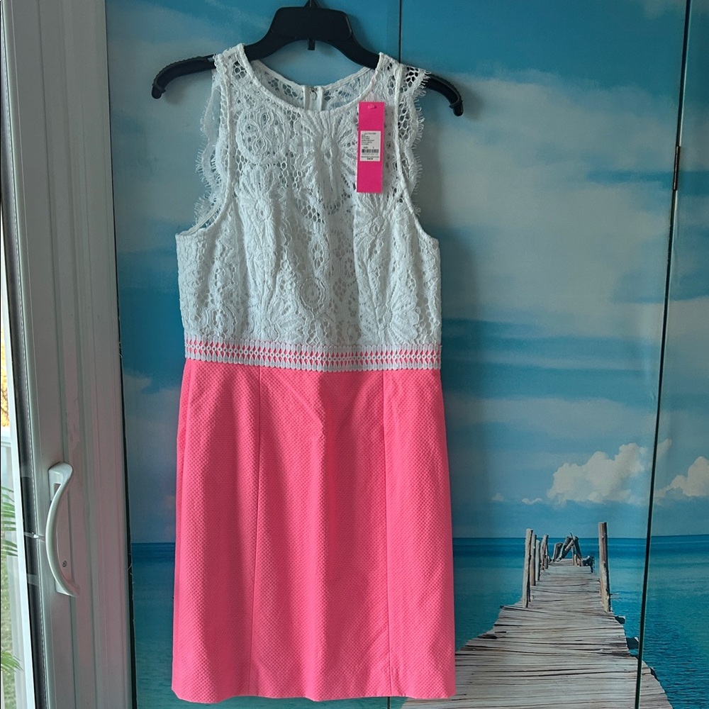 Lilly Pulitzer Lace Top Mini Dress in White and Pink
